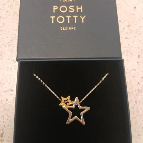 POSH TOTTY DESIGNS OPEN DOUBLE STAR CHARM NECKLACE STERLING SILVER