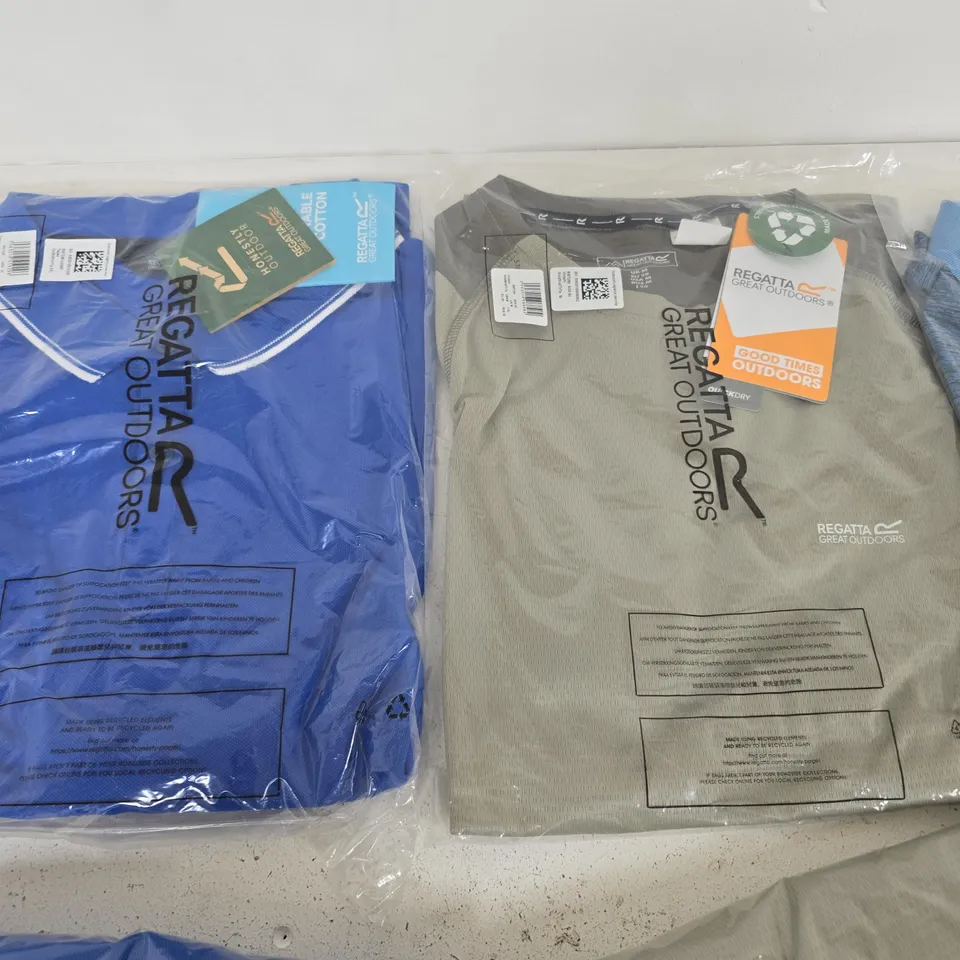 LOT OF 10 ASSORTED BRAND NEW REGATTA T-SHIRTS & POLO SHIRTS IN VARIOUS STYLES, COLOURS AND SIZES