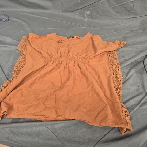 ZARA WOMEN'S BLOUSE WITH LACE TRIM – RUST ORANGE