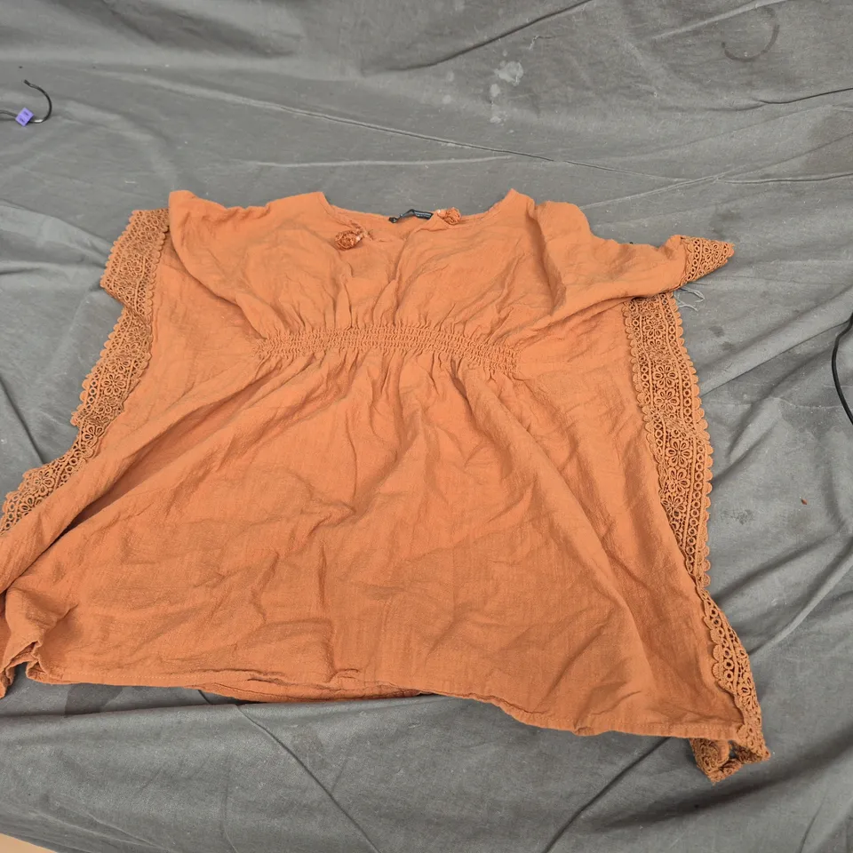 ZARA WOMEN'S BLOUSE WITH LACE TRIM – RUST ORANGE