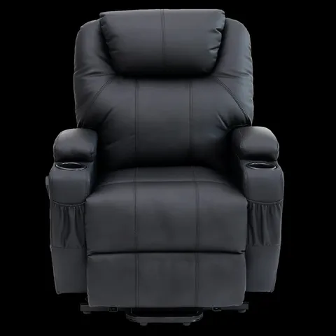 BOXED CINE BLACK LEATHER POWERED RISE & RECLINING EASY CHAIR (2 BOXES)