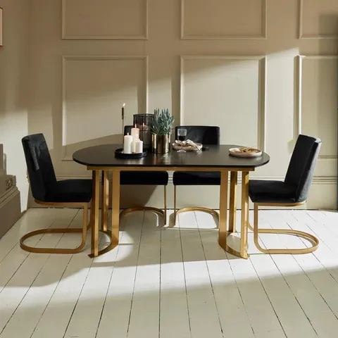 BOXED AFSHANA EXTENDABLE OVAL METAL BASE DINING TABLE