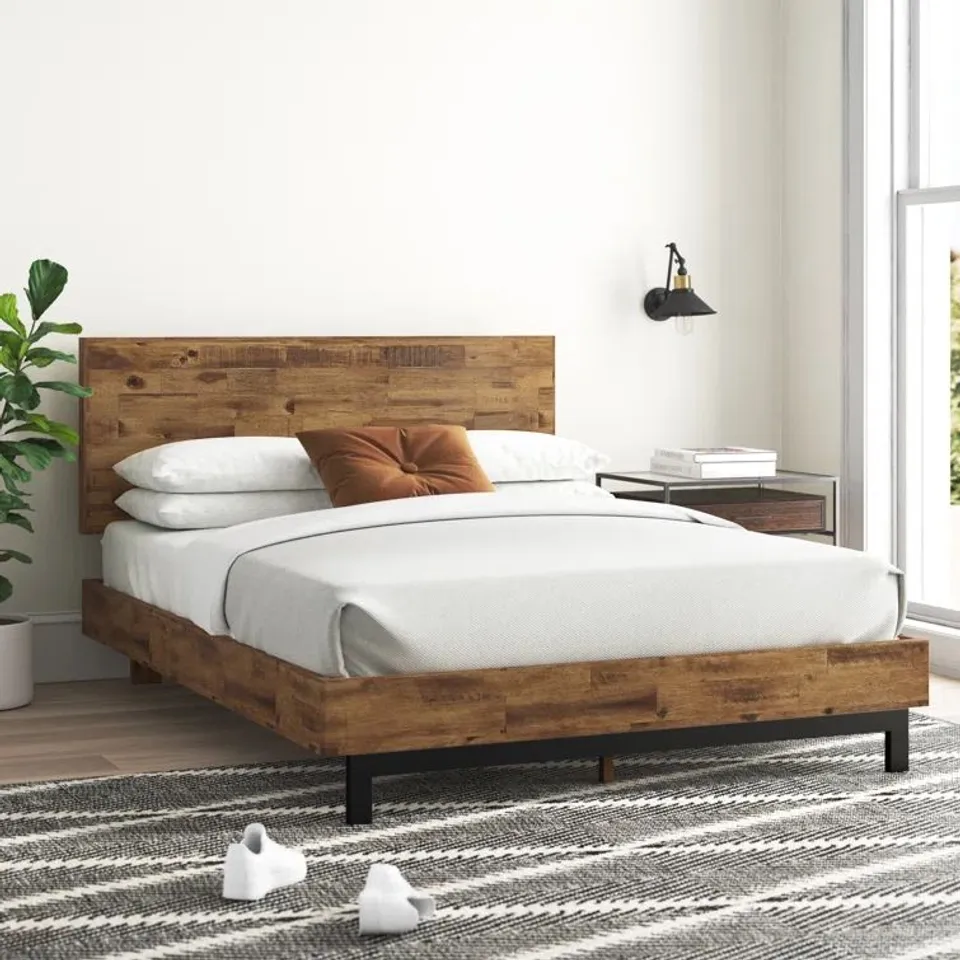 BOXED FILLMORE RUSTIC BED FRAME - DARK WOOD GRAIN 