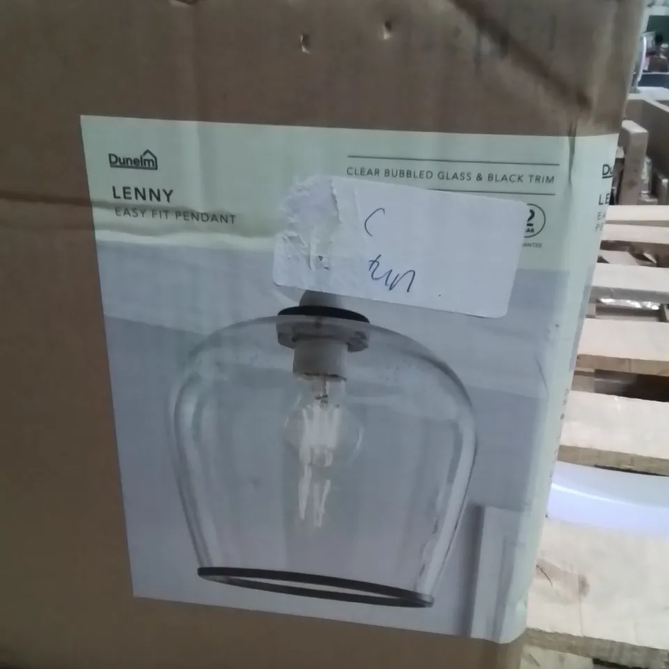 BOXED LENNY EASY FIT PENDENT CLEAR BUBBLED GLASS AND BLACK TRIM 