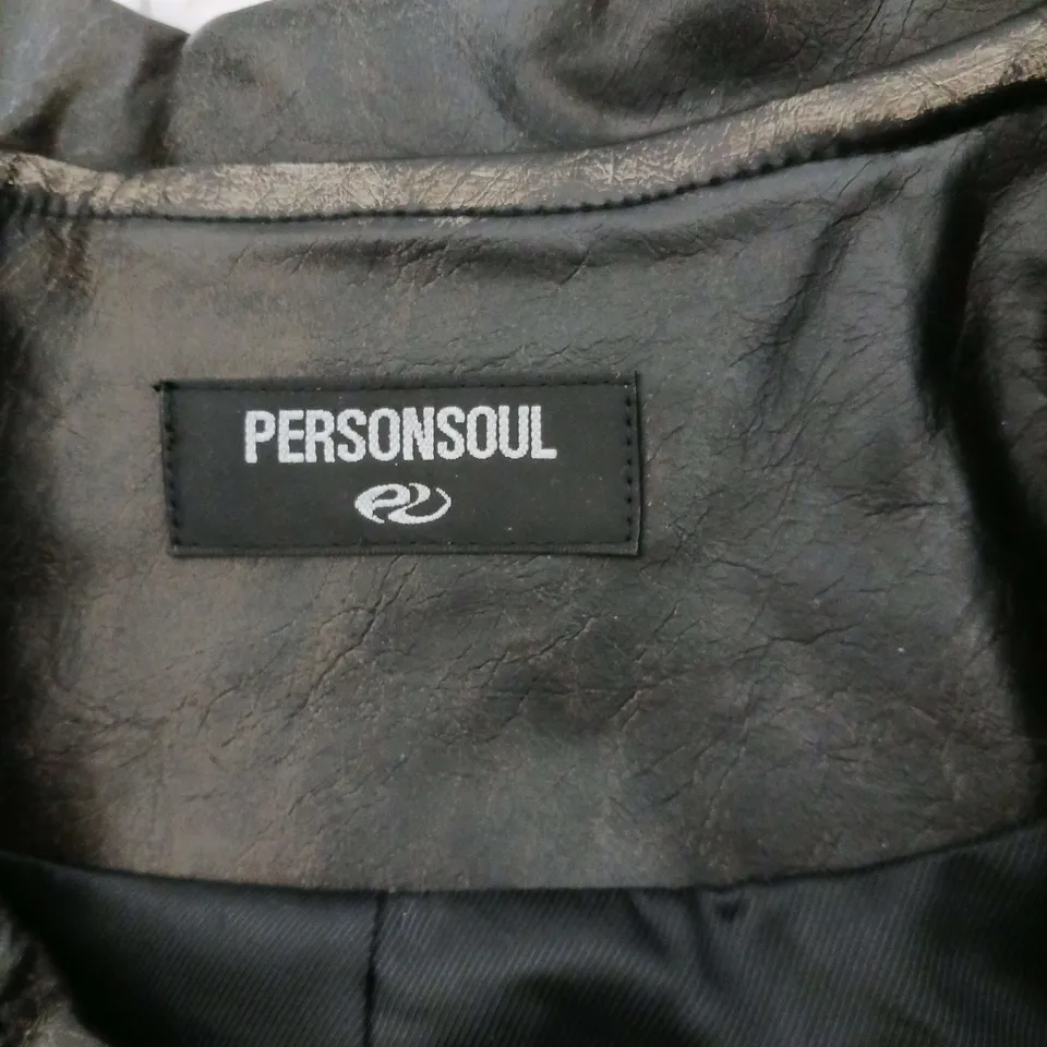 PERSONSOUL DISTRESSED LEATHER HAPPY BROTHER BOMBER JACKET BLACK