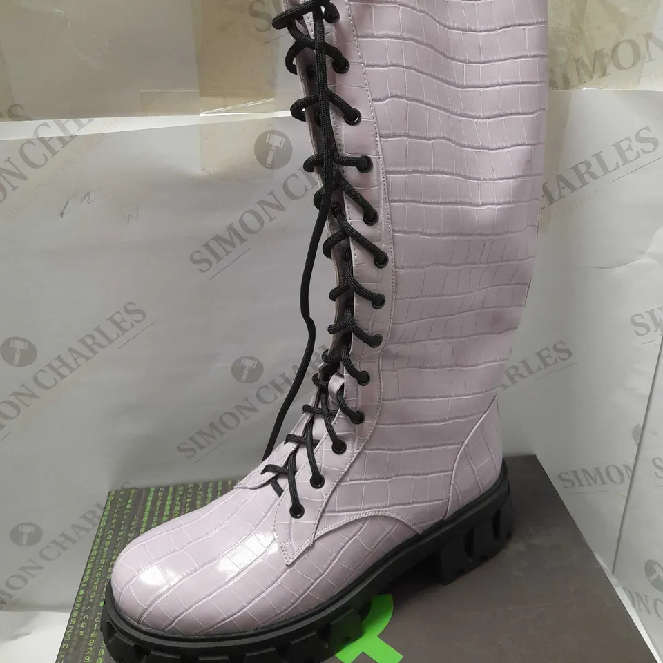 KOI TRINITY LILAC CROC KNEE HIGH BOOTS - SIZE 8