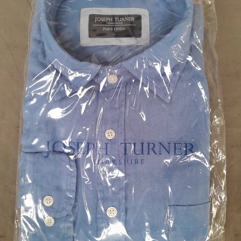JOSEPH TURNER PURE LINEN SHIRT IN BLUE SIZE LARGE