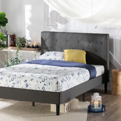 BOXED RIDLEY BUTTON DETAILED HEADBOARD UPHOLSTERED BED FRAME - SIZE UNSPECIFIED (1 BOX)