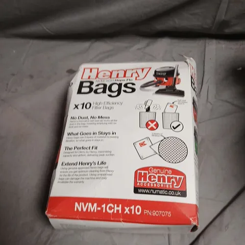 BOX OF ASSORTED HOUSEHOLD ITEMS INCLUDING TABLET CASE AND HENRY VACUUM BAGS