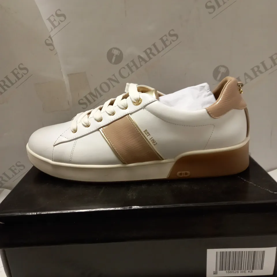DUNE LONDON WHITE EDEN LEATHER TRAINERS - SIZE 8