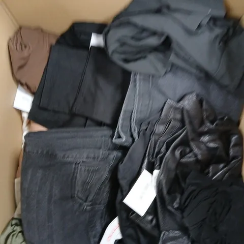 LARGE BOX OF ASSORTED CLOTHING ITEMS IN VARIOUS SIZES, STYLES AND COLORS - COLLECTION ONLY 