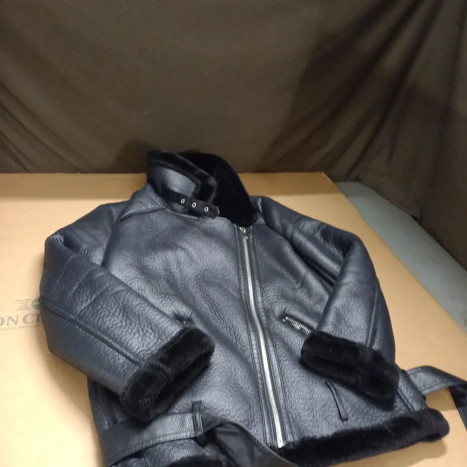 ZARA BLACK FAUX SHEARLING AVIATOR JACKET SIZE SMAL