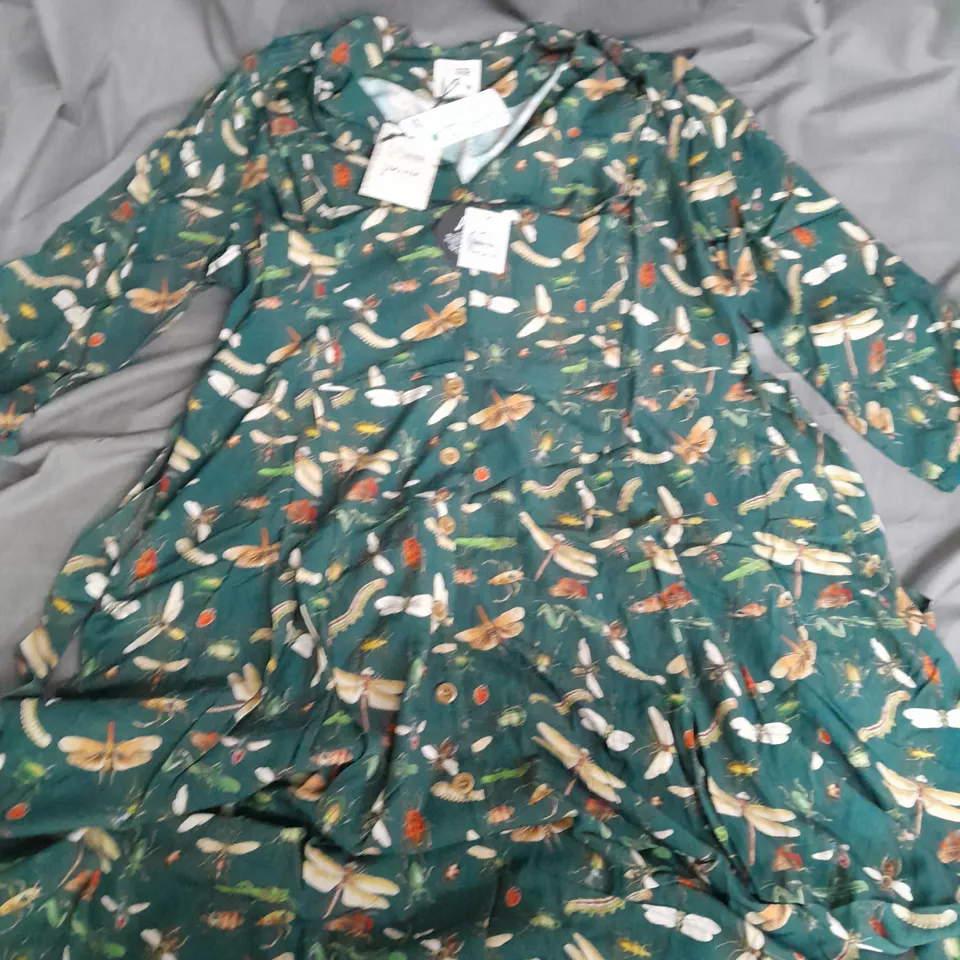JOANIE BARBARA INSECTS DRESS IN GREEN GABLES - UK 18