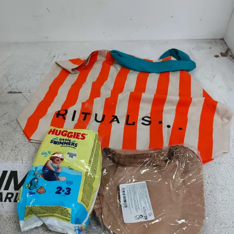 APPROXIMATELY 15 ASSORTED HOUSEHOLD PRODUCTS TO INCLUDE TOTE BAG, HUGGIES, AIR FRYER SHEETS ETC 