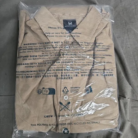 BAGGED CREW CLOTHING COMPANY CORD OVERSHIRT IN BISCUIT - SIZE 14