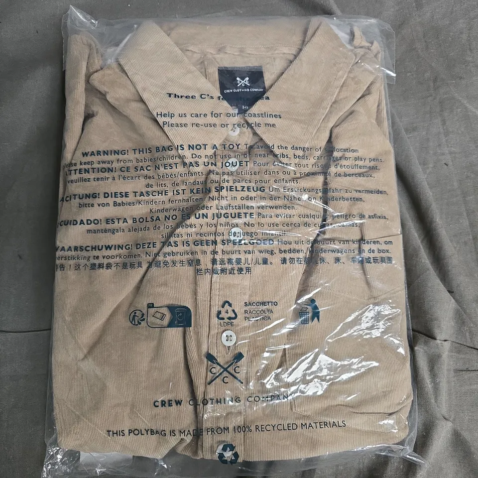 BAGGED CREW CLOTHING COMPANY CORD OVERSHIRT IN BISCUIT - SIZE 14