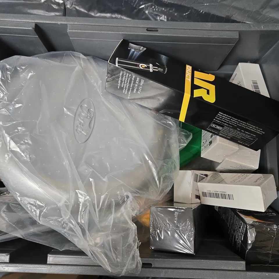APPROXIMATELY 12 ASSORTED VEHICLE PARTS & ACCESORIES TO INCLUDE SOCKET SET, CAR CLEANER. IRON POWDER REMOVER, ETC