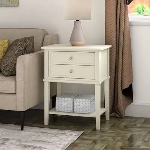 BOXED FRANKLIN ACCENT TABLE WITH 2 DRAWERS - WHITE (1 BOX)