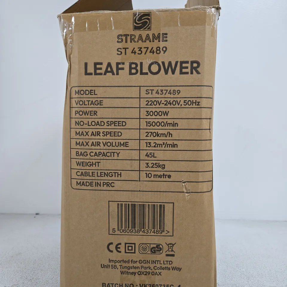 LEAF BLOWER, MODEL ST 437489, 220–240V, 3000W, 10M CORD – BOXED