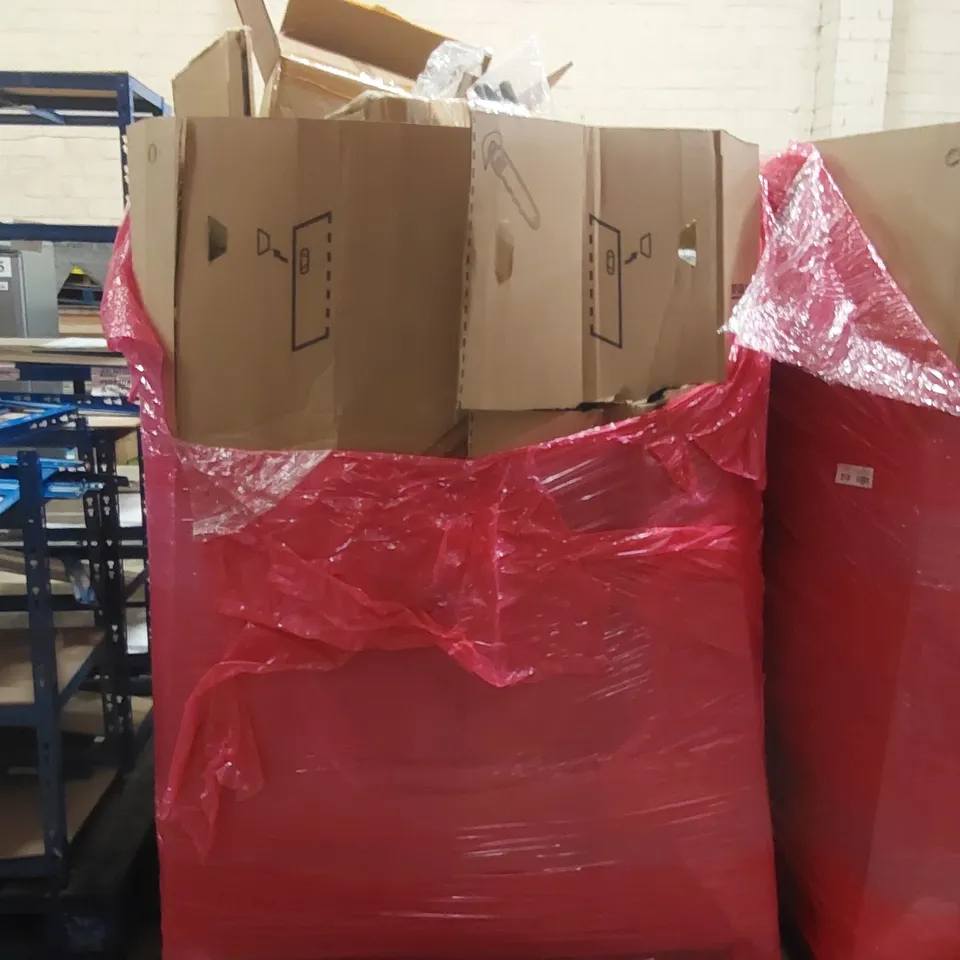PALLET OF ASSORTED ITEMS INCLUDING: MATTRESS/TOPPER (UNSPECIFIED), BABY BACKPACK, KAYAK PADDLE, PICTURE FRAMES ECT