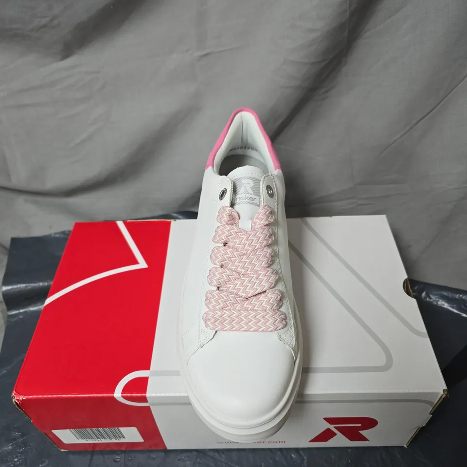 RIEKER WHITE SNEAKERS WITH PINK LACES – WOMEN'S CASUAL TRAINERS SIZE EU 41