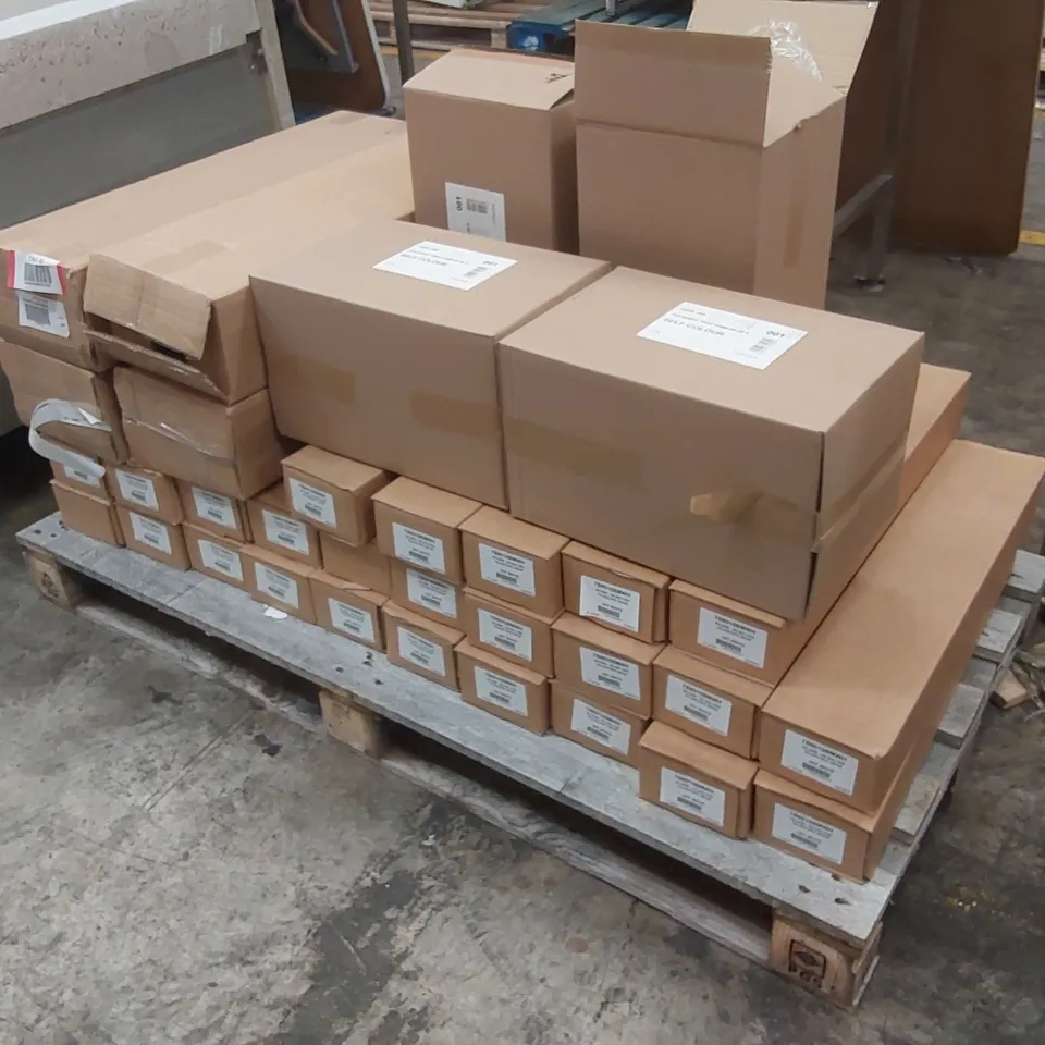 PALLET CONTAINING A LARGE ASSORTMENT OF BRAND NEW OFFICE FURNITURE PARTS TO INCLUDE: 51MM INSERT TRAYS, TELESCOPIC BEAMS, PHONIC LEGS