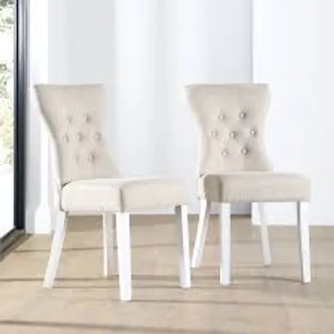BOXED REGENT OATMEAL FABRIC BUTTON BACK DINING CHAIR (WHITE LEG)