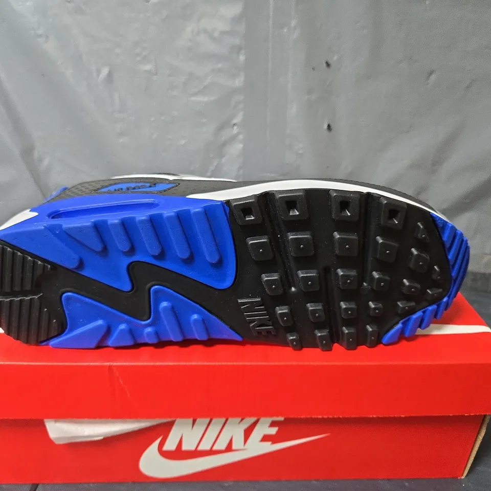 BOXED PAIR OF NIKE AIR MAX 90 TRAINERS IN BLACK/BLUE - UK 9