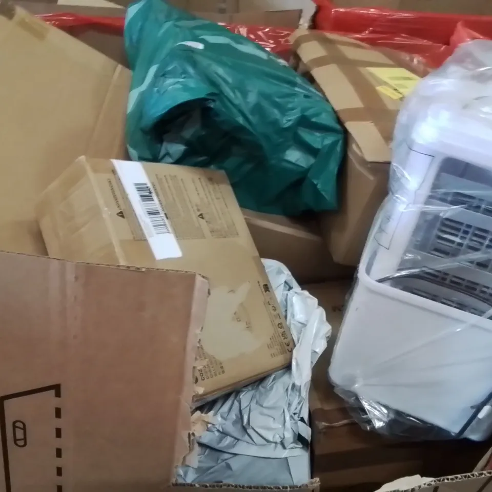 PALLET OF ASSORTED HOUSEHOLD GOODS AND PRODUCTS TO INCLUDE;BOOSTER CHAIR,AIR COOLER,BATH MAT