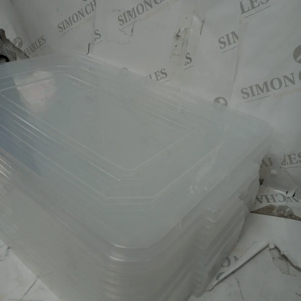 11 X PLASTIC STORAGE BOXES WITH LOCKABLE LIDS 