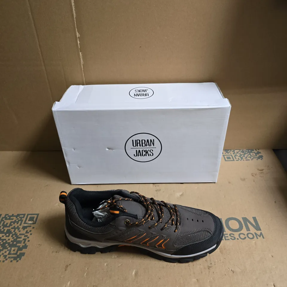 URBAN JACKS TRAIL SHOES – GREY/BLACK WITH ORANGE ACCENTS - UK SIZE 8