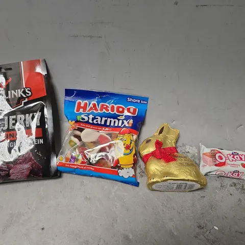 APPROXIMATELY 10 ASSORTED FOOD ITEMS TO INCLUDE - HARBIO STARMIX , OKAY STRAWBERRY  BAR , LINDT CHOCOLATE BUNNY ETC