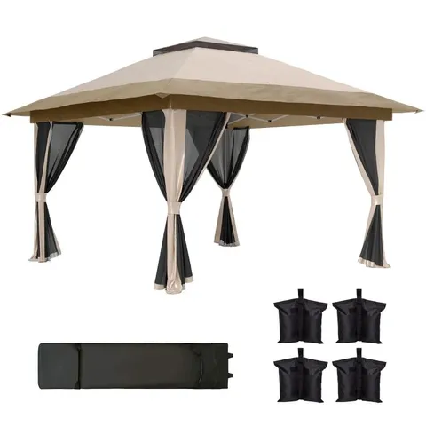 BOXED OUTSUNNY 3.6x3.6m POP-UP GAZEBO, WITH ACCESSORIES - BEIGE (1 BOX)