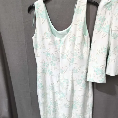 GINA BACCONI DRESS & JACKET SET β MINT FLORAL EMBROIDERED, UK 10 (SBD3088)