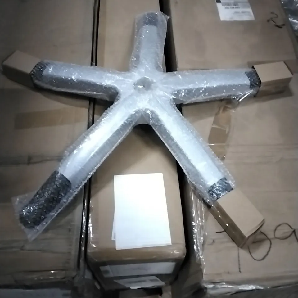 PALLET OF OFFICE CHAIR ACCESSORIES TO INCLUDE CYLINDERS,5 SPOKE CHAIR BASES,OFFICE CHAIR TILT CONTROL MECHANISM AND SNORKELS AND MASKS,