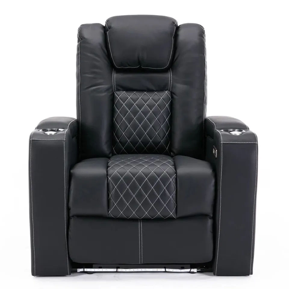 BOXED BROADWAY BLACK/WHITE AIR LEATHER ELECTRIC RECLINING ARM CHAIR (1 BOX)