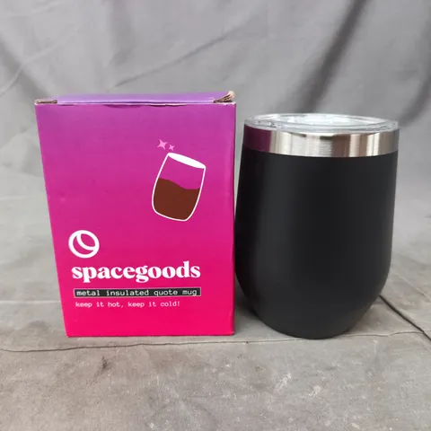 SPACEGOODS METAL INSULATED QUOTE MUG – BLACK WITH SILVER RIM (BOXED)