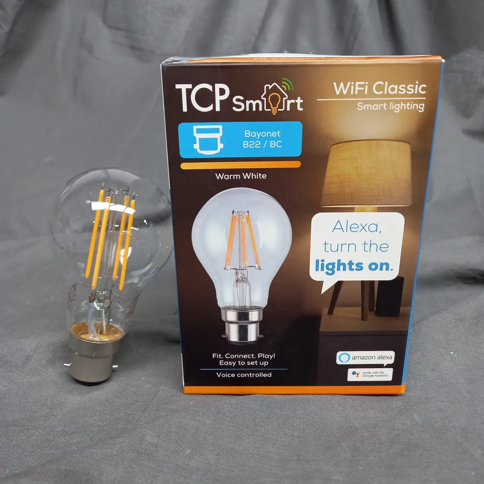BOX OF ASSORTED TCP SMART WI FI 7W CLASSIC FILAMENT LED LIGHT BULB BC/B22 FITTING (WARM WHITE)