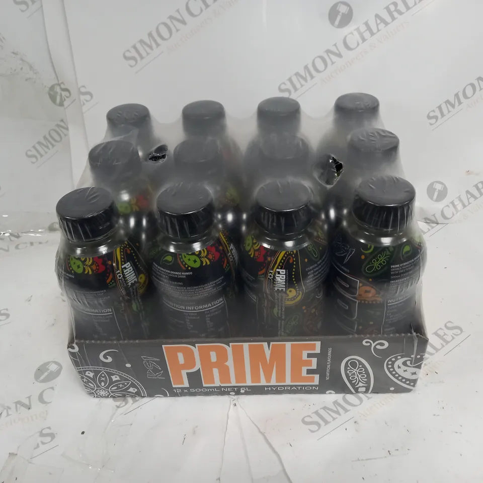 BOX OF ASSORTED FOOD AND DRINK ITEMS TO INCLUDE PRIME ( STRAWBERRY WATERMELON, ORANGE MANGO)