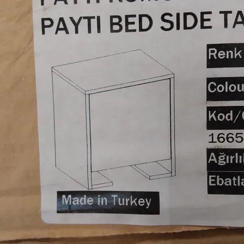BRAND NEW BOXED PAYTI BEDSIDE TABLE - WHITE/LIGHT MOCHA