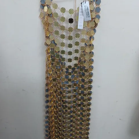 KAREN MILLEN MIRRORED DISC SIDE SPLIT MAXI DRESS IN GOLD - ONE SIZE