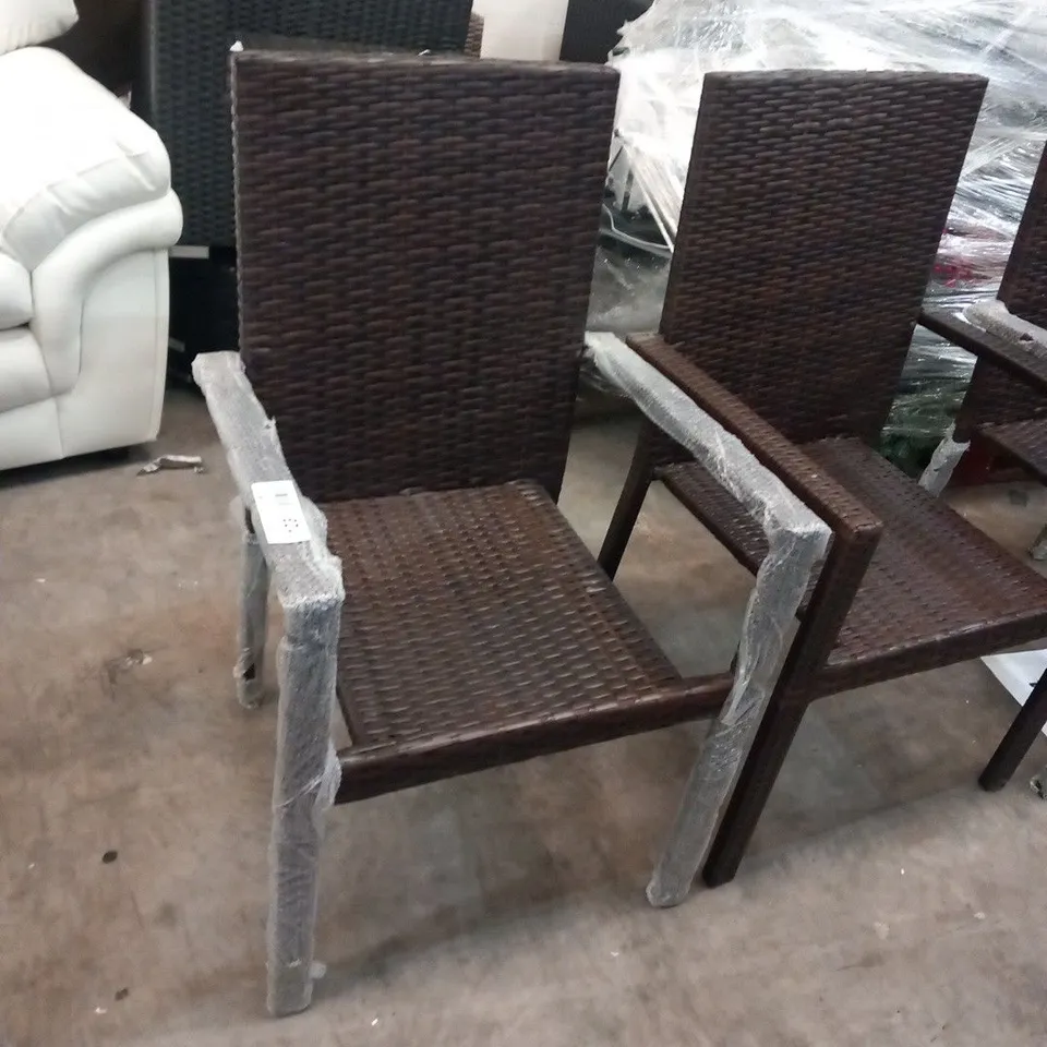FIVE RATTAN EFFECT GARDEN ARM CHAIRS