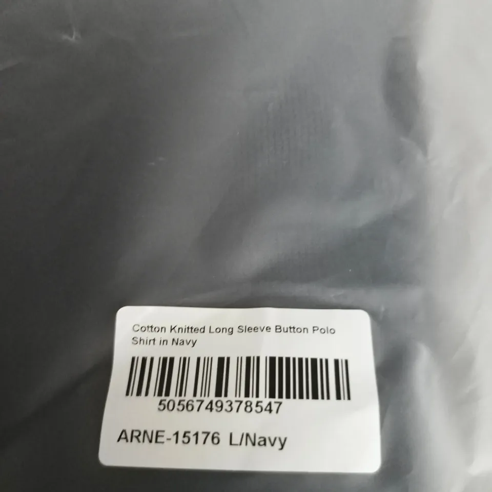 ARNE COTTON KNITTED LONG SLEEVE BUTTON POLO SHIRT – NAVY – SIZE L