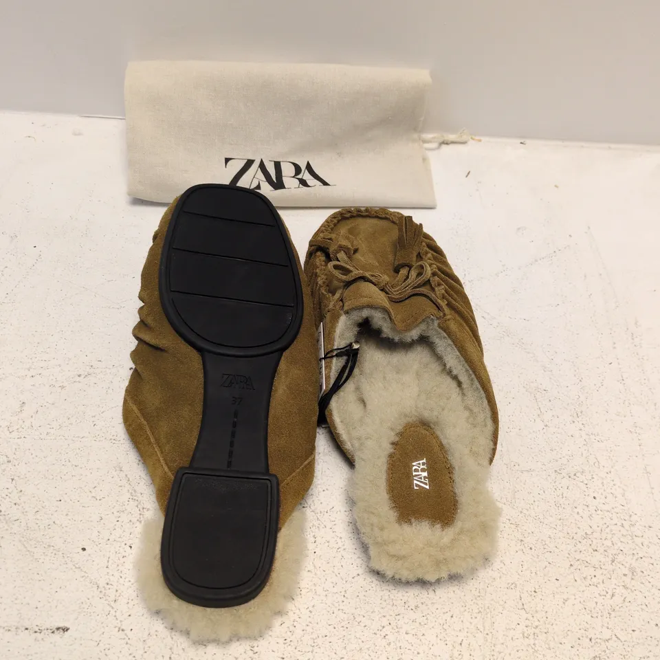 ZARA WOMEN'S SUEDE MOCCASIN SLIPPERS WITH SHEARLING – EU 37 (UK 4) BROWN
