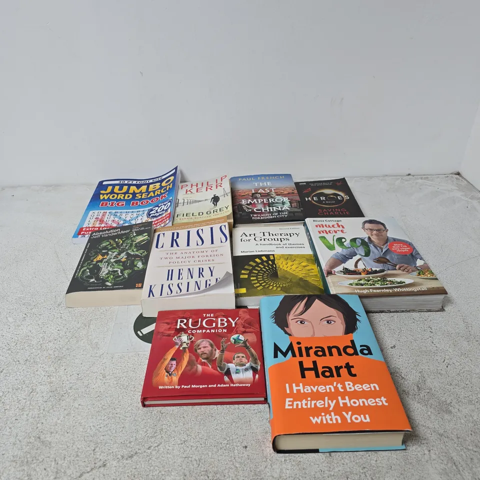 CAGE OF LARGE QUANTITY OF ASSORTED BOOKS INCLUDING MUCH MORE VEG , HEROES , THE RUGBY COMPANION AND ART THERAPY FOR GROUPS