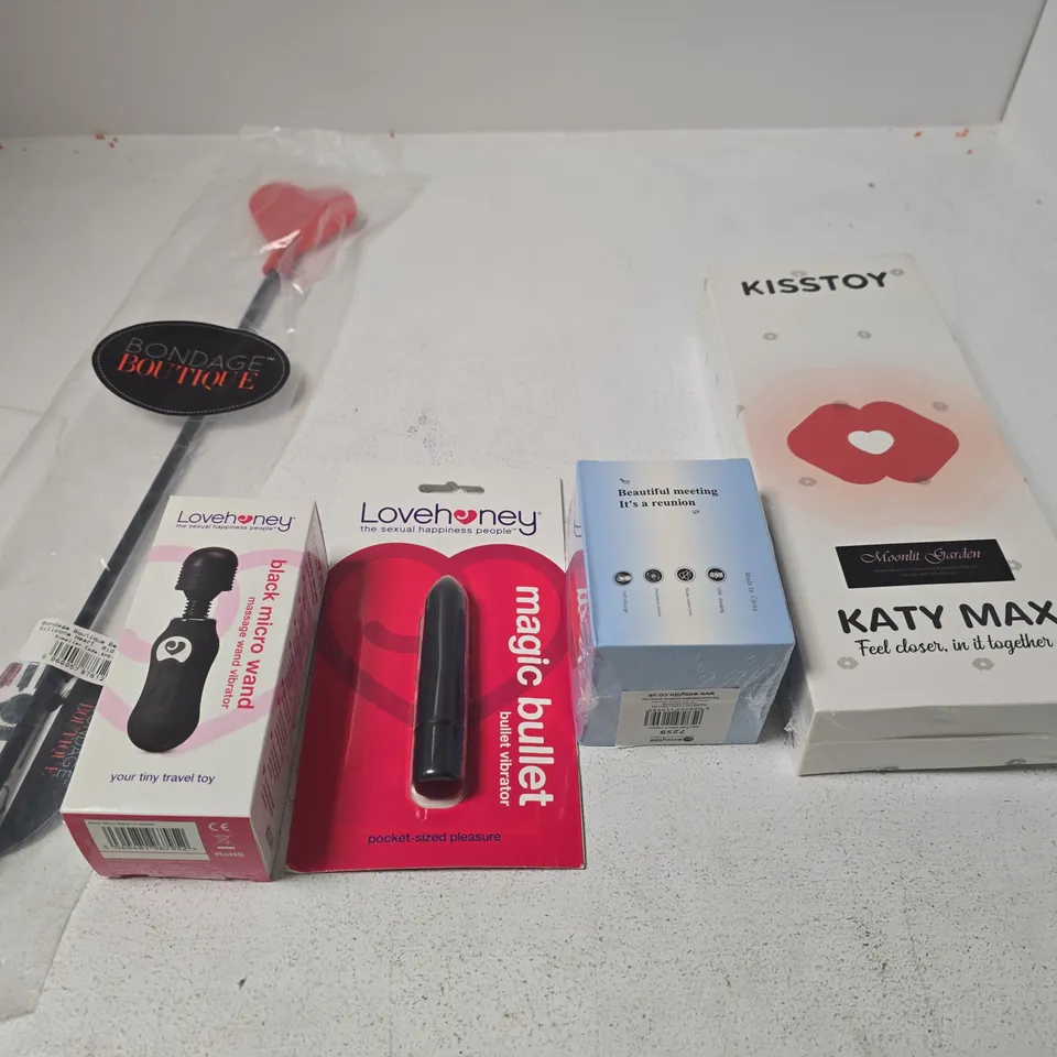 APPROXIMATELY 20 ASSORTED ADULT TOYS & ACCESSORIES TO INCLUDE DILDOS, VIBRATORS, RIDING CROP WHIP ETC