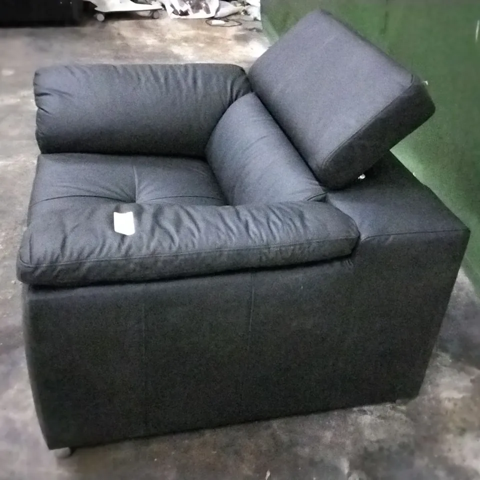 DESIGNER BLACK FAUX LEATHER ARM CHAIR WITH ADJUSTABLE HEADREST