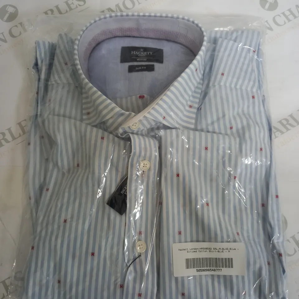HACKETT LONDON STRIPED COTTON SHIRT IN BLUE - MEDIUM