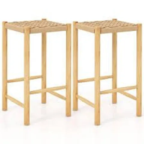 BOXED COSTWAY WOVEN PAPER RUBBERWOOD FRAME DINING STOOL SET OF 2