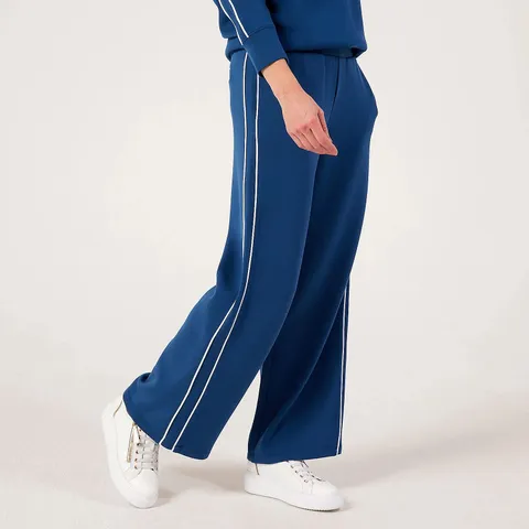 RUTH LANGSFORD LEISUREWEAR WIDE LEG TROUSER WITH SIDE PIPING PETITE MEDIUM